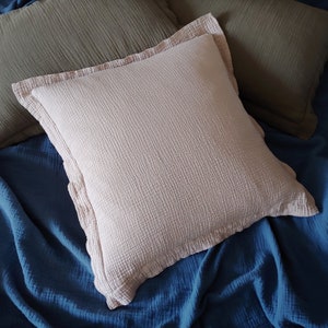 Muslin Pillow Cover in BEIGE color | Large deco size + flange | Cotton Double Gauze | Crinkle Bedding | Boho Pillowcases | Shams