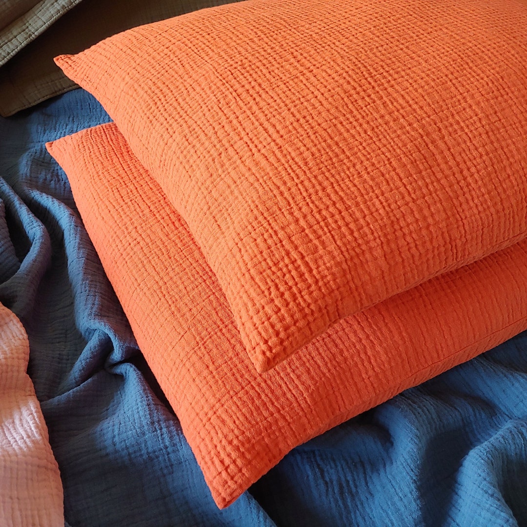 2 Muslin Pillow Covers in OLD ORANGE Color Standard Size Cotton Double