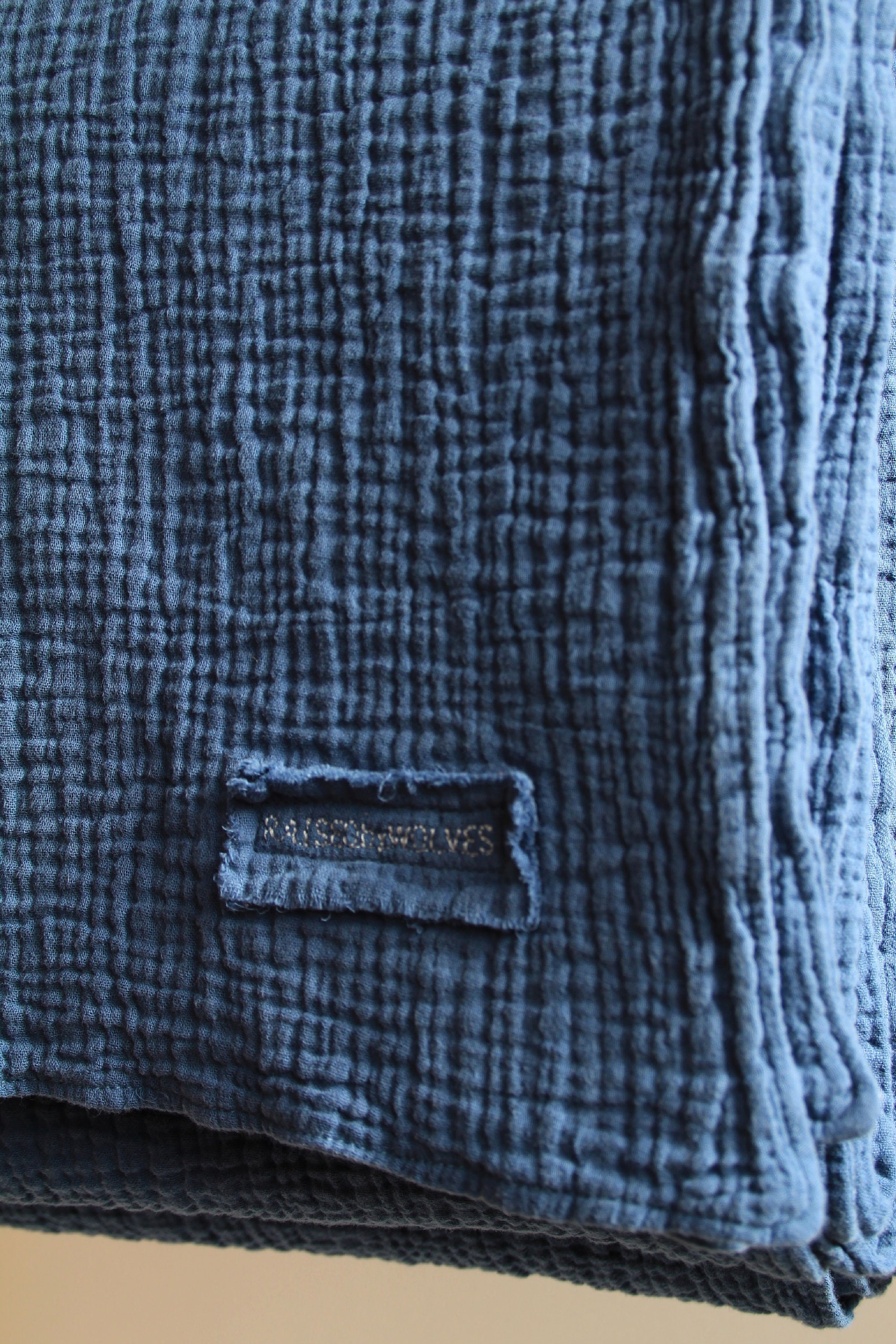 INDIGO Cotton Muslin Gauze Throw | Cozy Blanket | Crinkle Bedding | Yoga Cover | Boho Plaid | Minimalist Decor