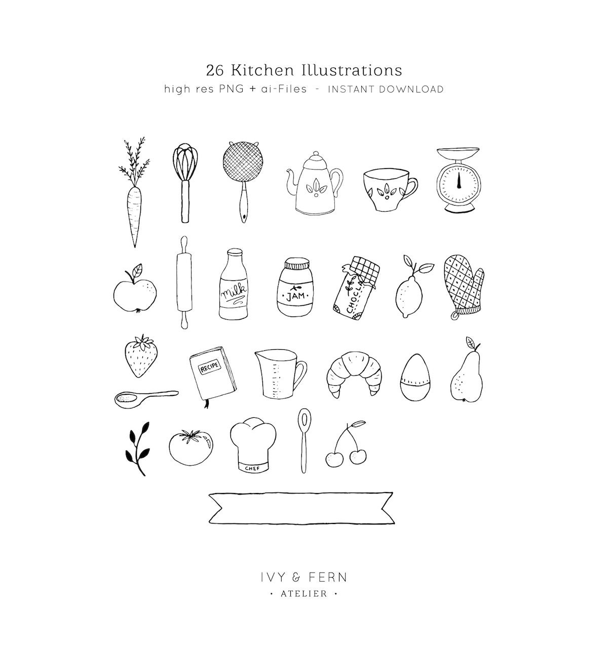 Kitchen Clip Art / Clipart for Logo Design / Tea Kitchen Tools