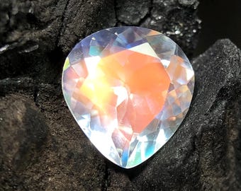 Natural Madagascar Moonstone Rainbow Fire, Moonstone Fatty Pear (Heart), 7 MM Faceted Moonstone, Natural Gemstone, Fire Stone