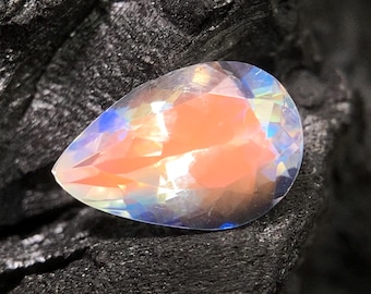 Natural Rainbow Moonstone, Pear Faceted Madagascar Gemstone (1.20 Carats)