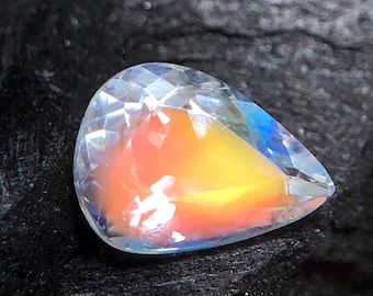 Natural Madagascar Rainbow Moonstone, Orange Yellow Pear Cut, 1.30 Carat