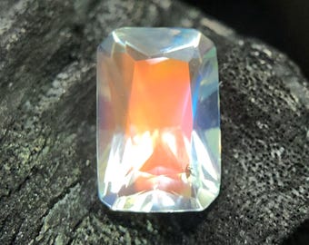 Piedra lunar de Madagascar natural rara, piedra lunar de fuego arcoíris, piedra lunar de corte princesa octogonal, piedra lunar talla anillo (0,90 quilates)
