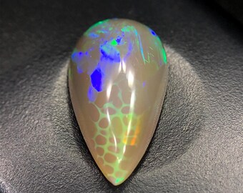 極彩色　エチオピアハニカムオバール14kgf 20 x 12 MM 天然エチオピアオパールペア、ブルーグリーンファイア付き