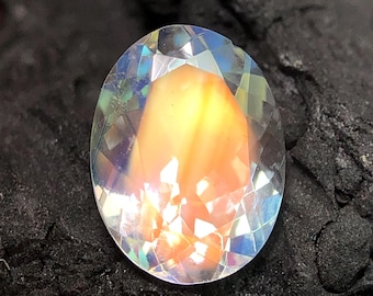 Faceted Rainbow Fire Moonstone, Oval Madagascar Gemstone (9x7 MM)