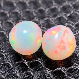 Matched Ethiopian Opal Pair With Rainbow Color, White Opal Spheres With Vibrant Flash