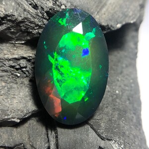 10.50 Ct Eye Catching Exclusive Natural Black Ethiopian Opal, Faceted Oval Green Blue Orange Fire Pendant Size Opal,  20x13 MM Loose Opal 4U