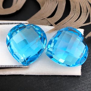 10 MM Swiss Blue Topaz Pair | Heart Shape Checker Cut Topaz | Natural Swiss Blue Topaz Gem | 9.50 Carats (Both)
