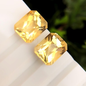 Natural Citrine Pair, Loose Faceted Yellow Citrine Gemstone, 7.3ct, 10x8mm Checker cut Octagon Citrine For Earring, November Birthstone