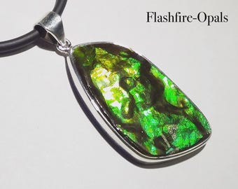 Ammolite Silver Pendant Brilliant GREEN-GOLD