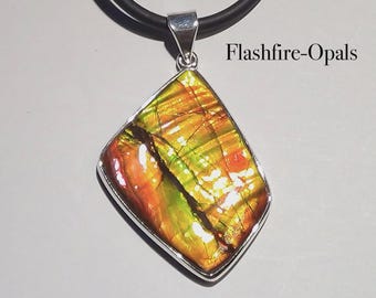 GEM Ammolite Silver Pendant Brilliant Red-Orange-Gold