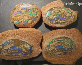 2000 ct. Pipe Boulder Opal 4-piece SET Turquoise Green-Blue Veins