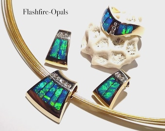 585/14K Gold GEM Opal/Diamond Jewelry Set Ring/Pendant/Earrings