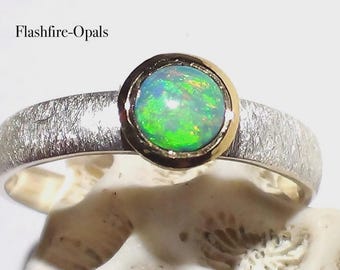 Elegant opal silver ring / gold-plated green-gold size: 57/58