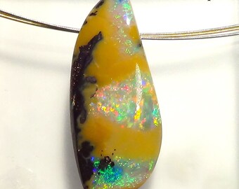 55.7ct! Noble Boulder OPAL pendant GEM gold-orange-red-green
