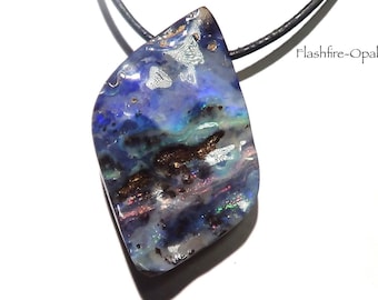 87,0ct! Large Boulder Opal Pendant Blue/PURPLE-RED-GREEN