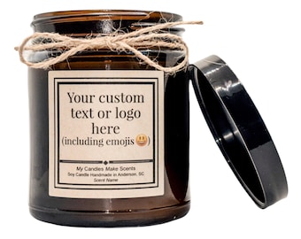 Custom Soy Candle | Personalized Text or Logo Label, Amber Jar