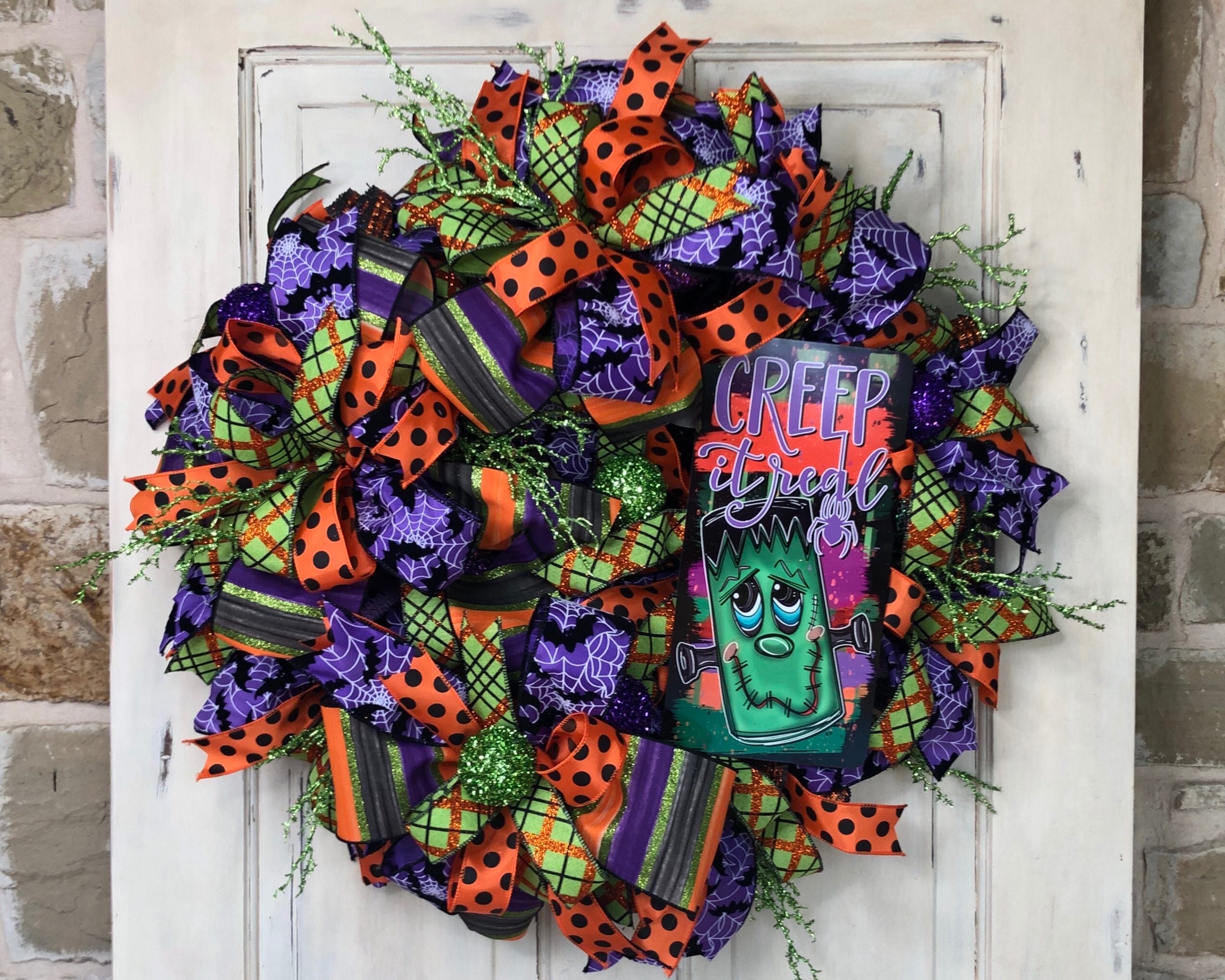 Halloween wreath Frankenstein door decor Halloween | Etsy