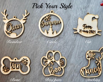 Custom Christmas name ornaments, Wooden Snowflake Dogpaw Ornaments, Name Ornaments, Pet Ornaments, Christmas tree, Family Ornaments,