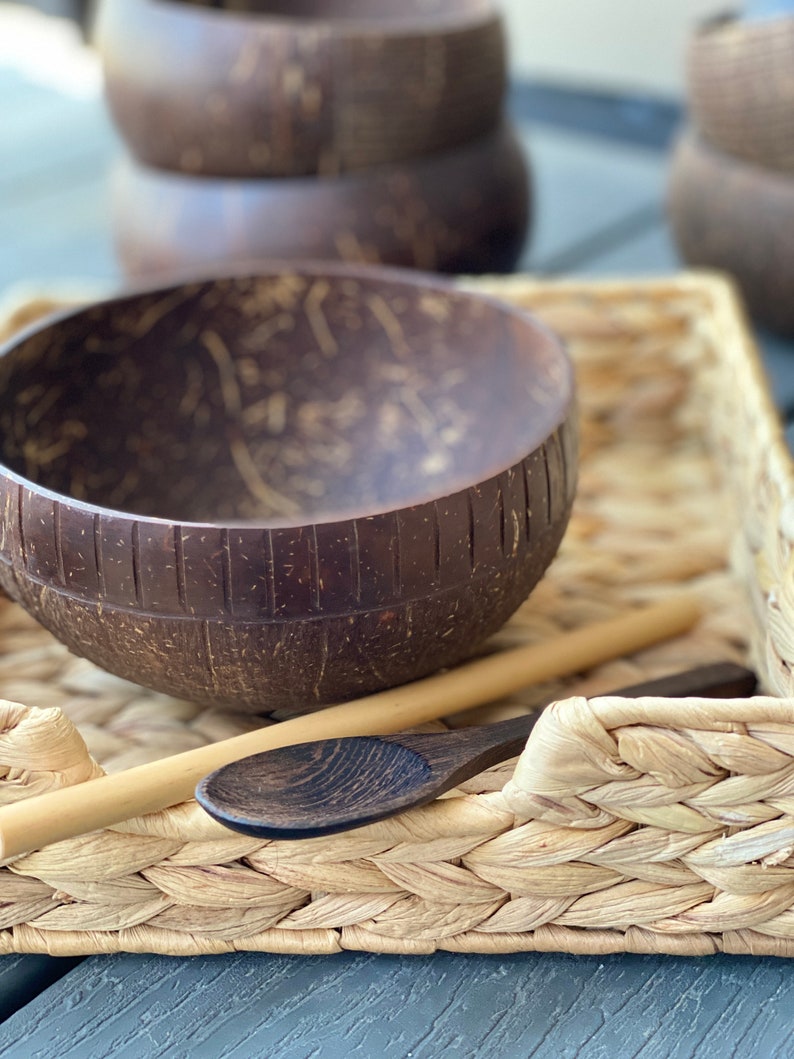 FREE Spoon Bamboo Straw REAL All natural coconut shell Etsy