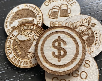 Custom 1.75" Wooden Tokens | Drink Tokens | Party Favors | Keepsakes | Card game Tokens | Play Tokens | Wedding Gifts | Souvenir