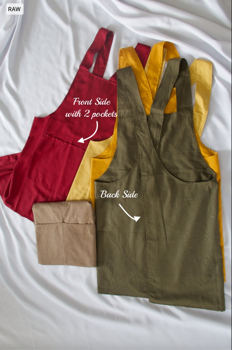 FREE Linen Scrunchy Unisex Aprons Custom aprons Japanese Style Cross-back Aprons Multipurpose Aprons 100% Linen, Linen aprons image 6