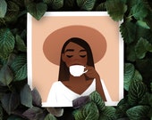 Drinking Coffee - Art Print, Poster, Illustration (Square) - Beno Meli. valentine Gift