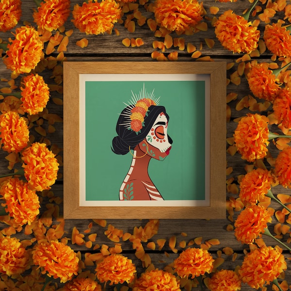 Dia de los muertos portrait / Mexico / Poster / Artprint / Illustration / Sugarskull / Woman / American Latina / Giftl Art / Christmas Gift