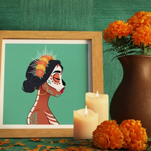 Dia de los muertos portrait / Mexico / Poster / Artprint / Illustration / Sugarskull / Woman / American Latina / Giftl Art / Christmas Gift image 2