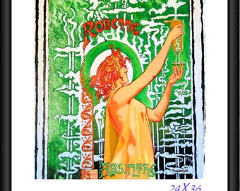 Absinthe in Smoke ~ Art Nouveau Style  Ad Inspired Art Artistic Print by T. Whitley Naked Female Wall Poster Retro Based on Vintage Art