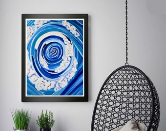 Blue Cloud Swirl ~ Abstract Art Artistic Print by T. Whitley Spiral Clouds Original Art Print of Abstract Art Blue and White Wall Art Decor