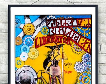Liberator Bicycle Valkyrie ~ Art Nouveau Style  Ad Inspired Art Artistic Print by T. Whitley Viking Wall Poster Norse Runes Bicycle Art Art