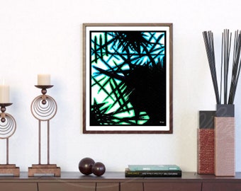 Electric Abstract ~ Abstract Art Artistic Print by T. Whitley Lines and Neon Original Art Print of Abstract Art Neon Green Blue Black Lines