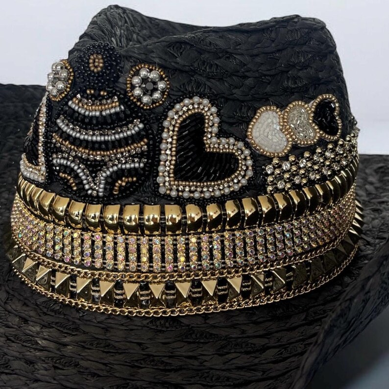 Decorative Black Cowboy Hat ANDREA Embellished Cowgirl Hat With Jewels ...