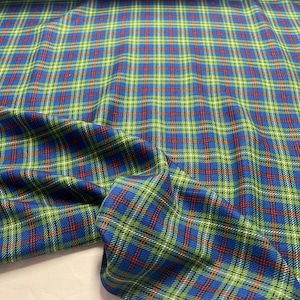 Tartan Wool Fabric by the Yard (Half a Meter), Royal Blue, Green, Red Shades, Clearance Sale, Perfect for Upholstery and Quilting