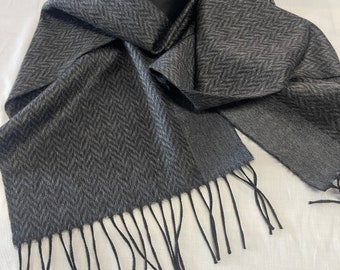 Luxurious pure cashmere scarf in dark grey tones made in Italy. sale, stock, luxury