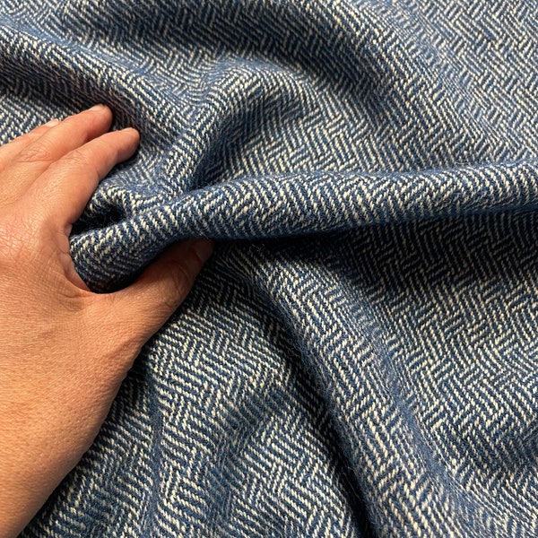 Woll-Tweed-Stoff-Massenlager (ein halber Meter), Kleine Geometrische Muster, Blautöne, Ausverkauf, Hochwertiges Material