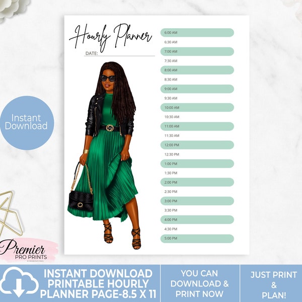 Instant Download Printable Hourly Planner Page 8.5x11-HPP004