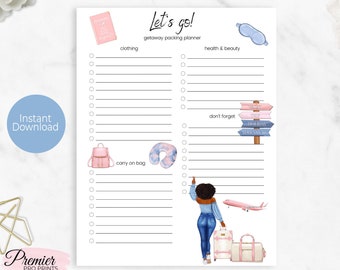 Instant Download Printable Travel | Packing List Planner Page 8.5x11-TPP001