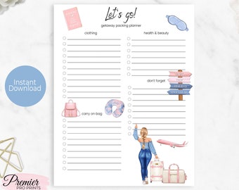 Instant Download Printable Travel | Packing List Planner Page 8.5x11-TPP003