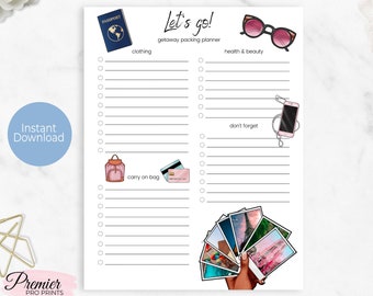 Instant Download Printable Travel | Packing List Planner Page 8.5x11-TPP006