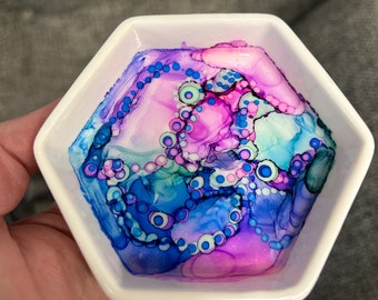 Hexagon Shaped Trinket Dish - Hand Painted - Unique Gift - Colorful Trinket Dish - Jewelry Dish