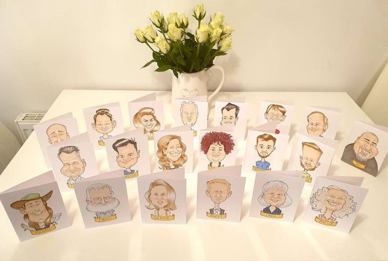 Caricature Wedding table place cards afbeelding 3