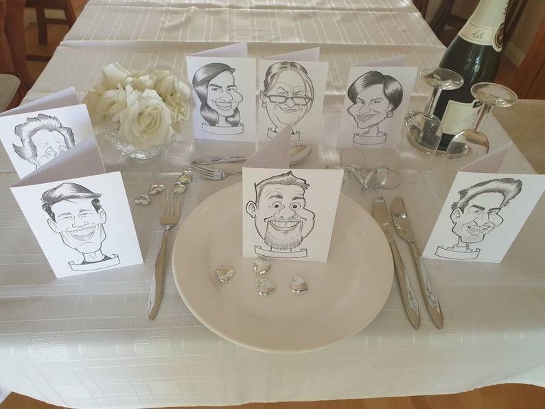 Caricature Wedding table place cards afbeelding 4