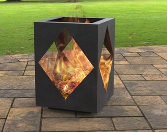 Fogata moderna con recorte de rombo, Producto digital, archivos DXF, SVG para cnc, Plasma, Láser. FirePit Metal, Chimenea de jardín