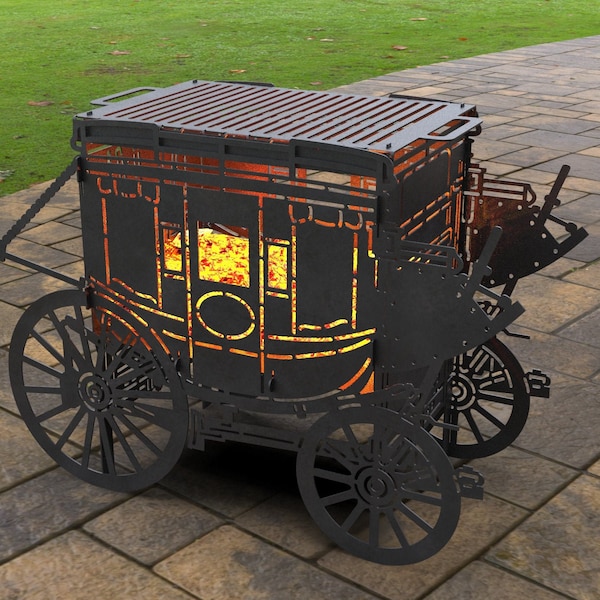 Stagecoach Carriage Fire Pit, Digital product, files DXF, SVG for cnc, Laser, Plasma. Grill, Wagon Collapsible FirePit, Coach, Brougham