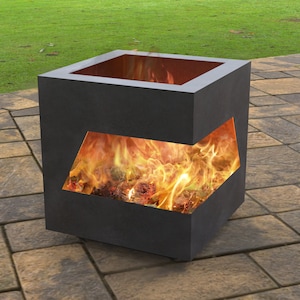 Modern cube with cutout Fire Pit, Digital product, files DXF, SVG for cnc, Plasma, Laser. FirePit Metal, Garden Fireplace