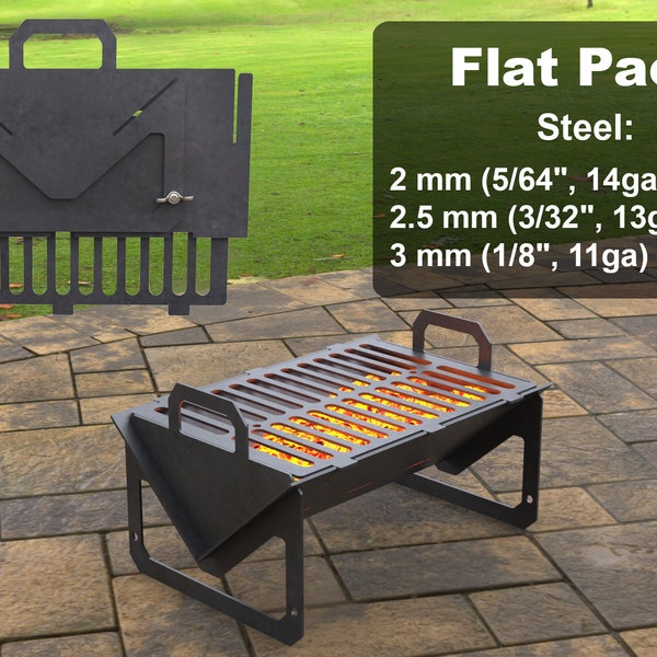 Small Collapsible Grill Fire Pit, Digital product, files DXF, SVG for CNC, Plasma, Laser. Bbq, Grill, Mangal, Barbecue, Collapsible FirePit