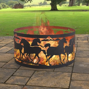 Fire Pit Ring Horses II, Digital product, files DXF SVG for cnc, Plasma, Laser. FirePit Metal Art, Metal Decoration, Garden Fireplace